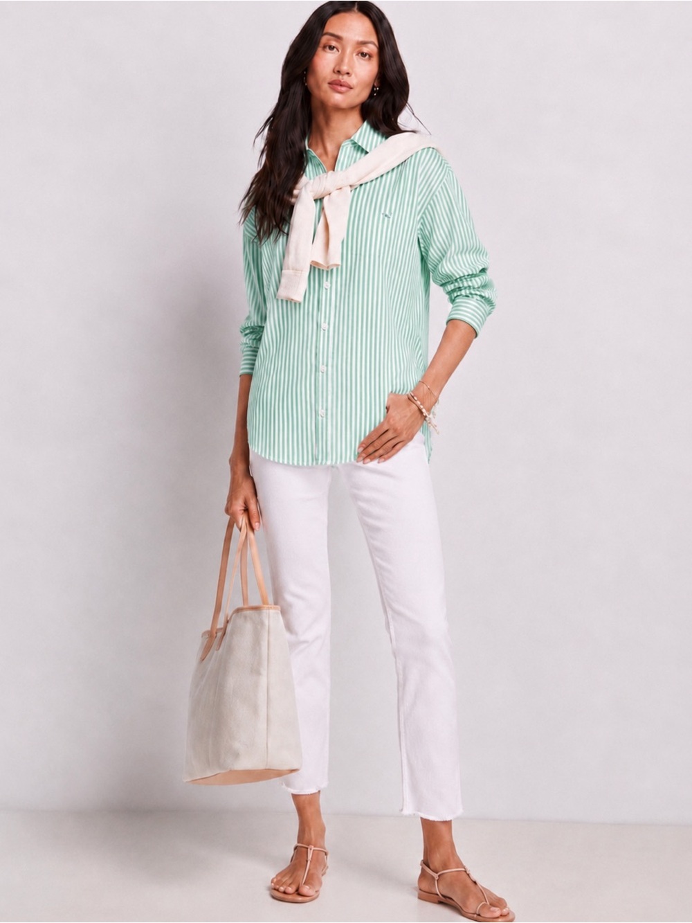 Vineyard Vines Green White Stripe Oxford Cotton Button Down Shirt Size 10